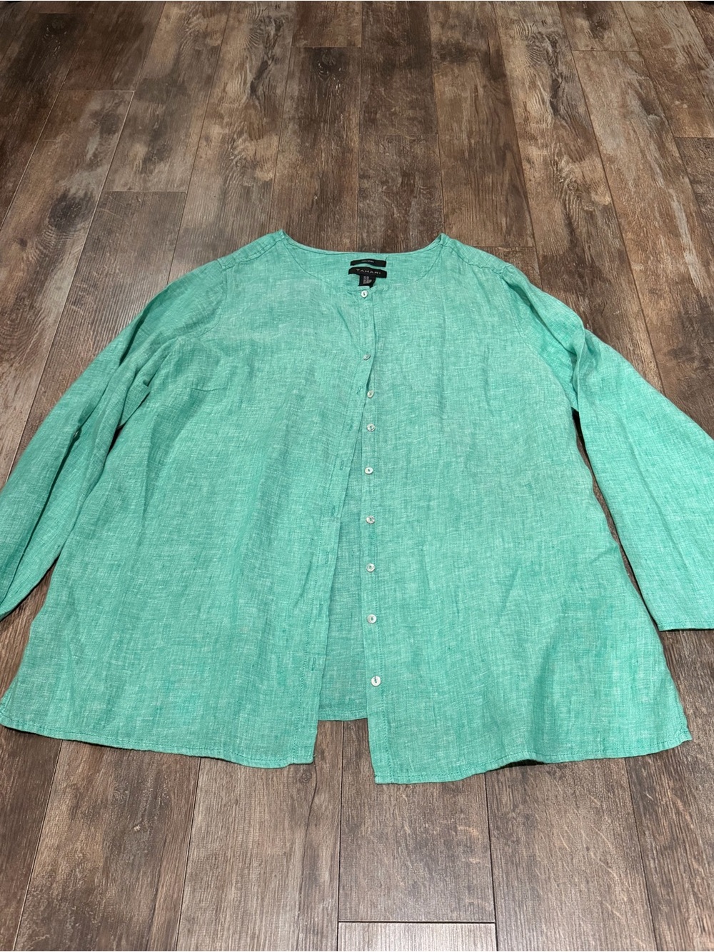 Tahari Mint Green Linen Button-Down Shirt Jacket